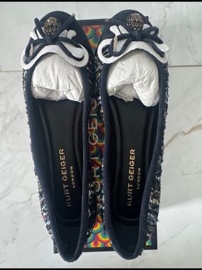 Kurt Geiger Black Tweed Ballet Flats with Bow Accent